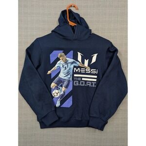 Messi Collection Hoodie Boys 8 Blue Fleece Pullover Soccer GOAT Graphic